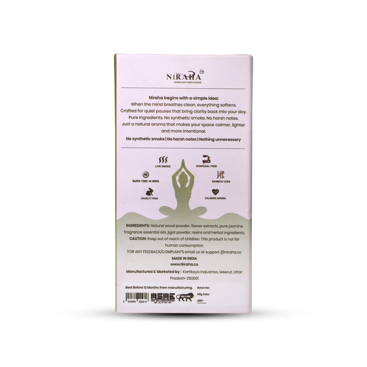 Niraha Jasmine Incense Sticks Charcoal Free Low Smoke 40 Sticks