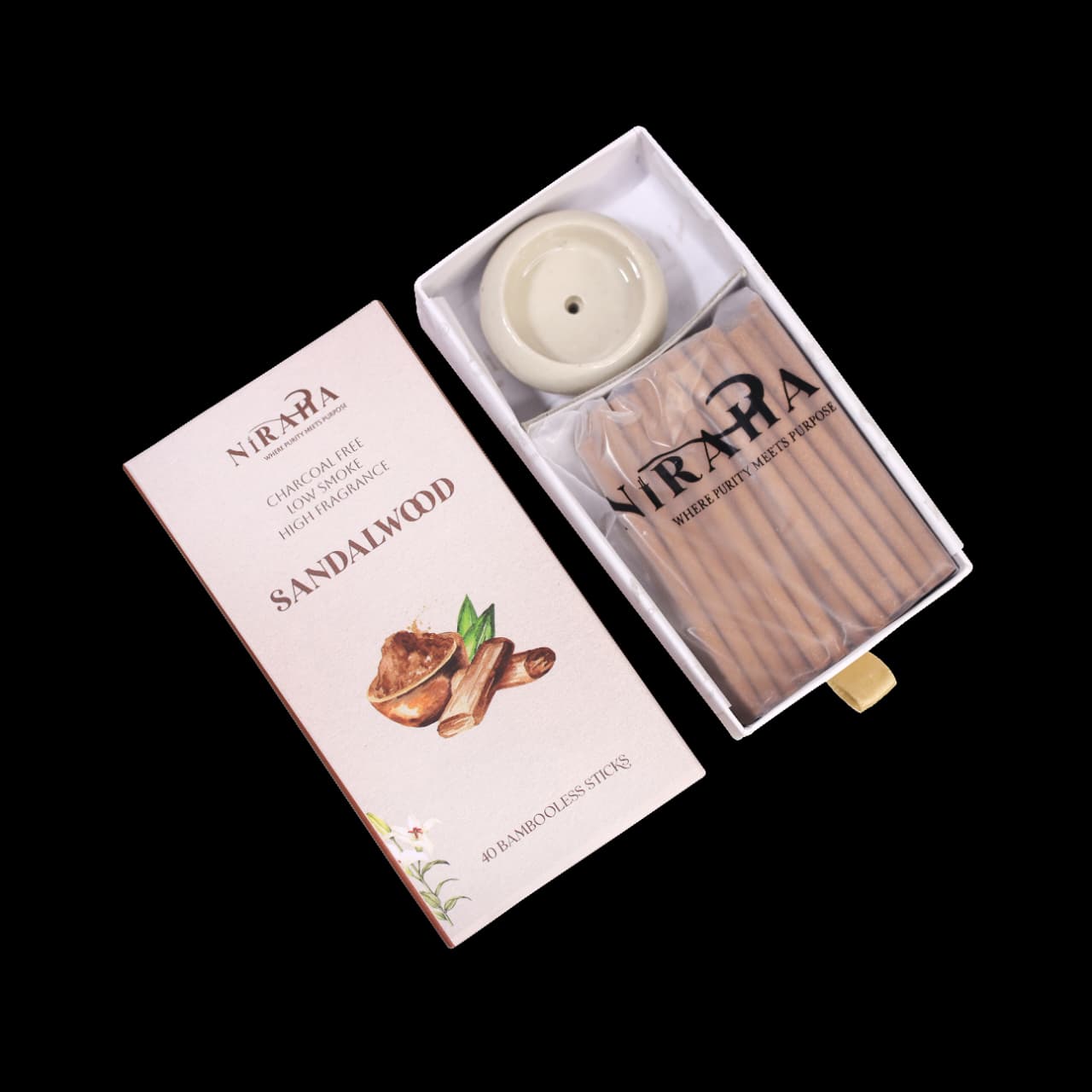 Niraha Sandalwood Incense Sticks – Charcoal Free, Low Smoke 40 Sticks