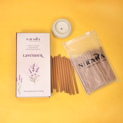 Niraha Lavender Incense Sticks – Charcoal Free, Low Smoke (40 Bambooless Sticks)