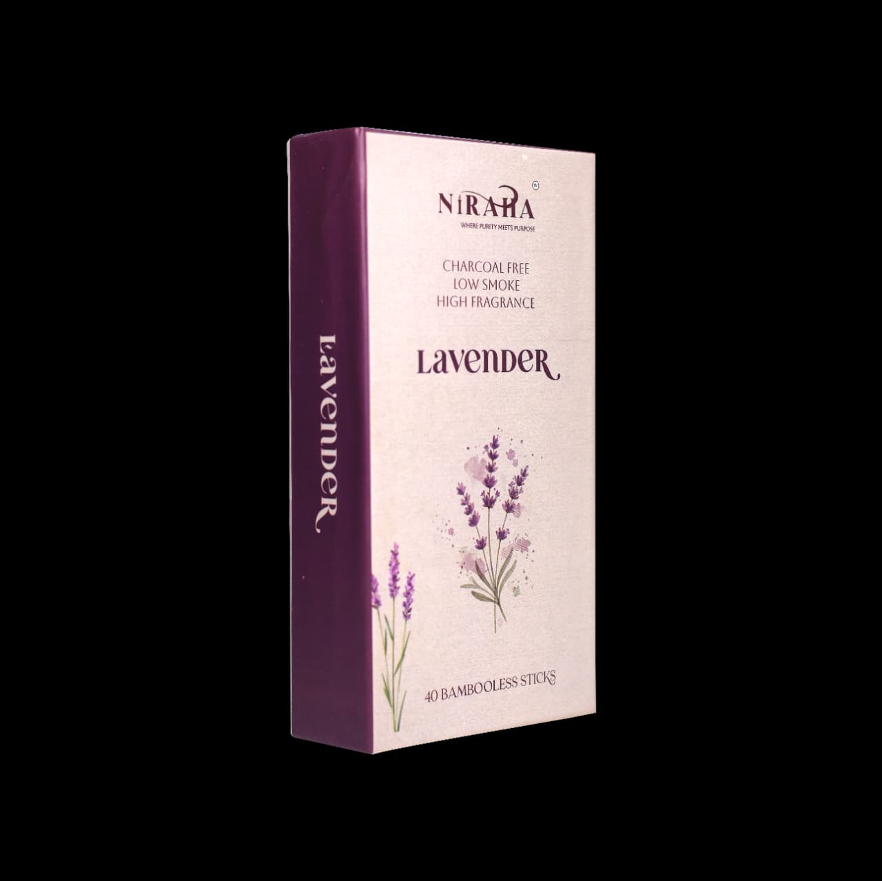 Niraha Lavender Incense Sticks – Charcoal Free, Low Smoke (40 Bambooless Sticks)