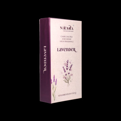 Niraha Lavender Incense Sticks – Charcoal Free, Low Smoke (40 Bambooless Sticks)