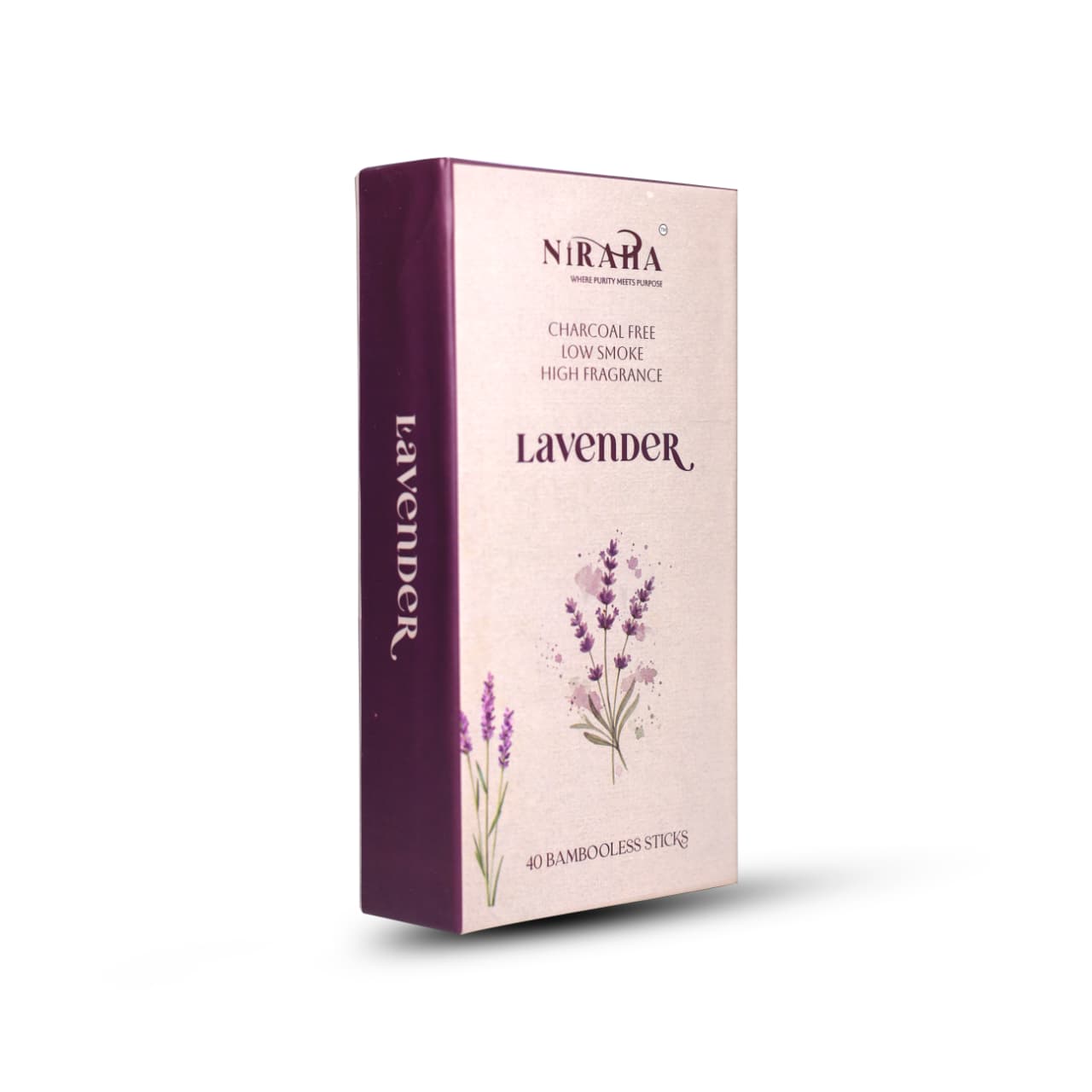 Niraha Lavender Incense Sticks – Charcoal Free, Low Smoke (40 Bambooless Sticks)