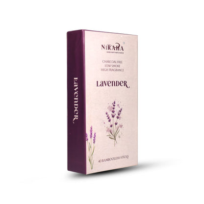 Niraha Lavender Incense Sticks – Charcoal Free, Low Smoke (40 Bambooless Sticks)