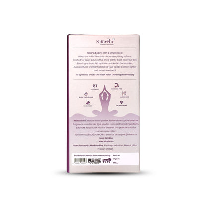 Niraha Lavender Incense Sticks – Charcoal Free, Low Smoke (40 Bambooless Sticks)