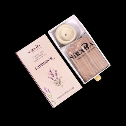 Niraha Lavender Incense Sticks – Charcoal Free, Low Smoke (40 Bambooless Sticks)