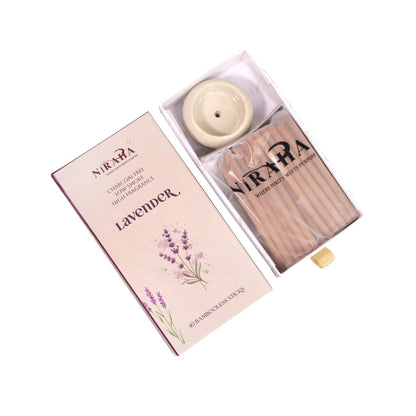Niraha Lavender Incense Sticks – Charcoal Free, Low Smoke (40 Bambooless Sticks)