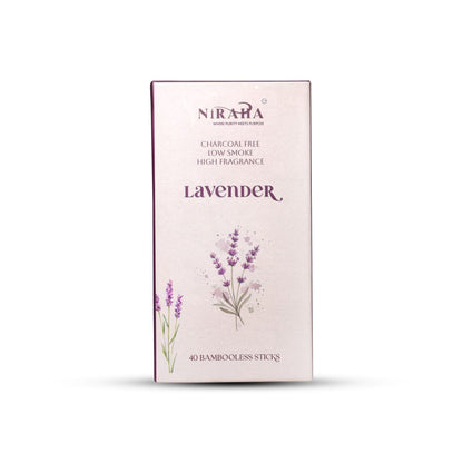 Niraha Lavender Incense Sticks – Charcoal Free, Low Smoke (40 Bambooless Sticks)