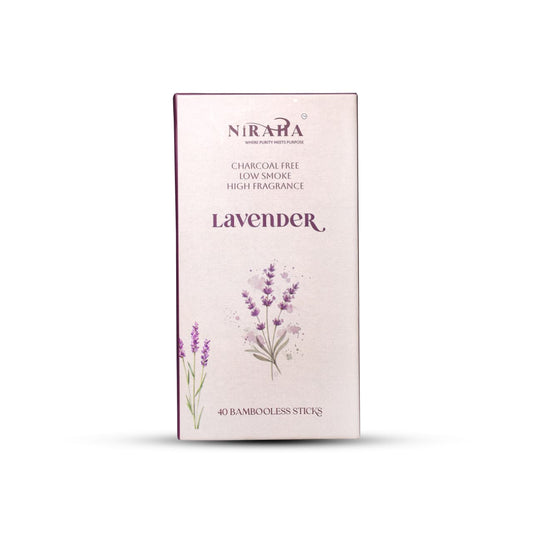 Niraha Lavender Incense Sticks – Charcoal Free, Low Smoke (40 Bambooless Sticks)