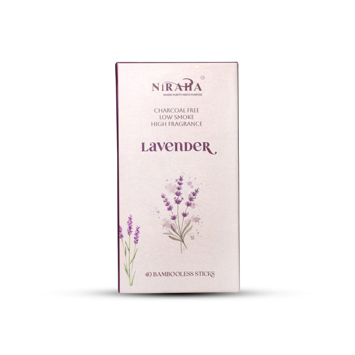 Niraha Lavender Incense Sticks – Charcoal Free, Low Smoke (40 Bambooless Sticks)