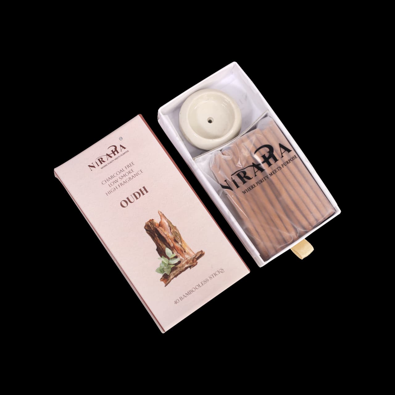 Niraha Oudh Incense Sticks Charcoal Free Low Smoke 40 Sticks