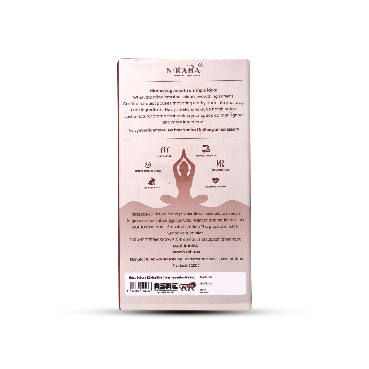 Niraha Oudh Incense Sticks Charcoal Free Low Smoke 40 Sticks