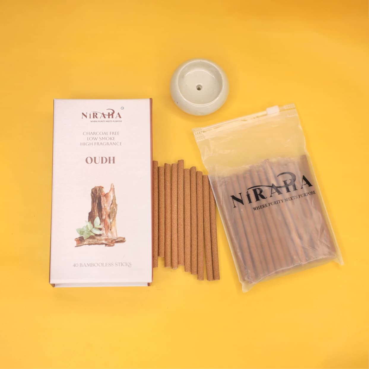 Niraha Oudh Incense Sticks Charcoal Free Low Smoke 40 Sticks