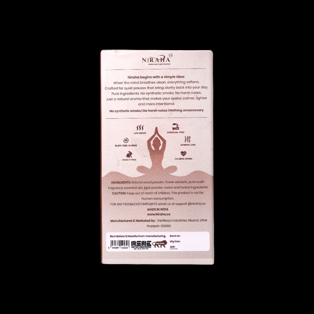 Niraha Oudh Incense Sticks Charcoal Free Low Smoke 40 Sticks