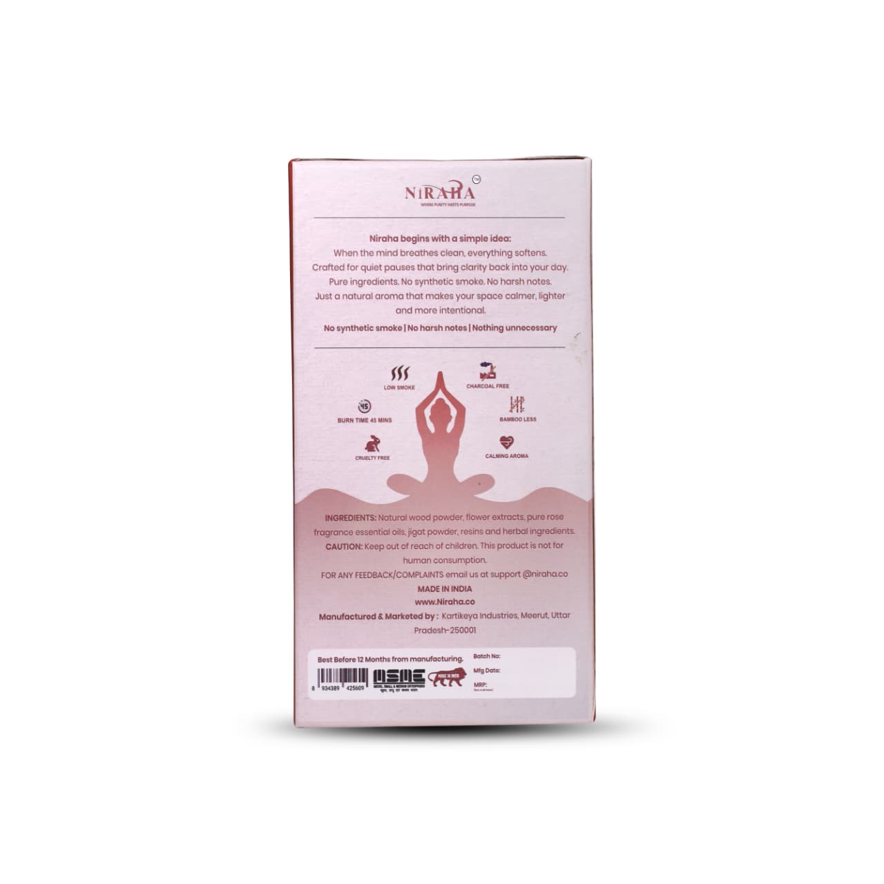 Niraha Rose Incense Sticks – Charcoal Free, Low Smoke (40 Sticks)