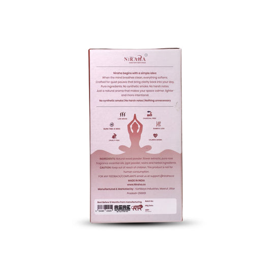 Niraha Rose Incense Sticks – Charcoal Free, Low Smoke (40 Sticks)