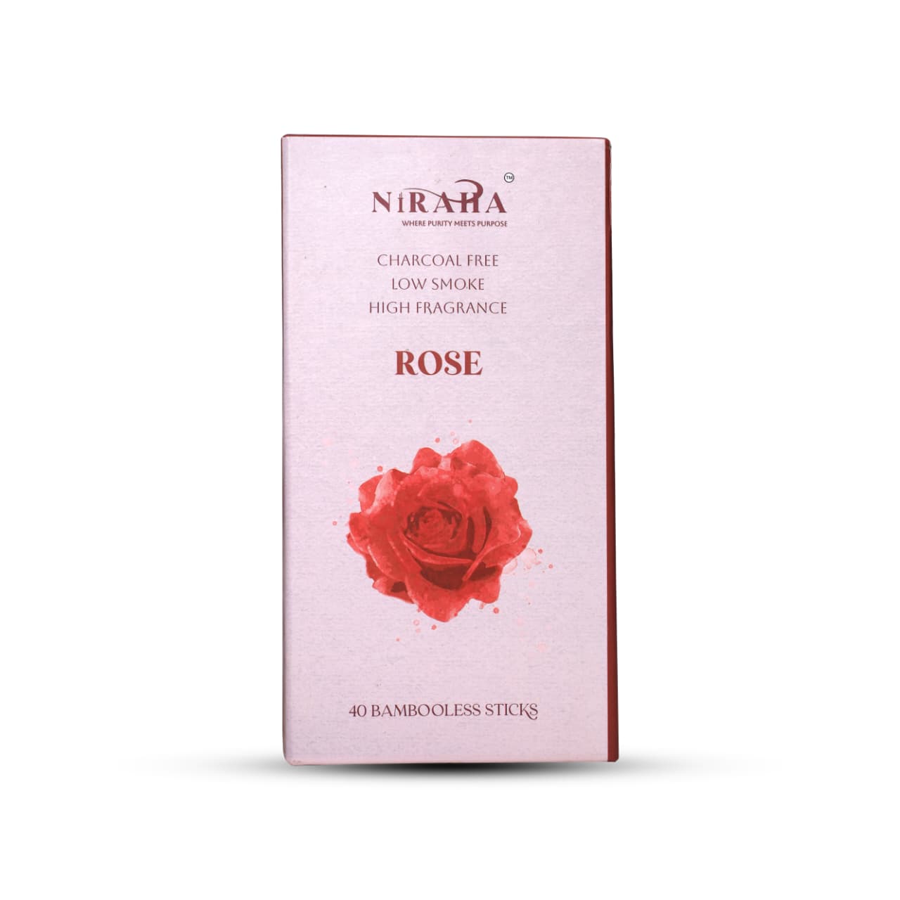 Niraha Rose Incense Sticks – Charcoal Free, Low Smoke (40 Sticks)