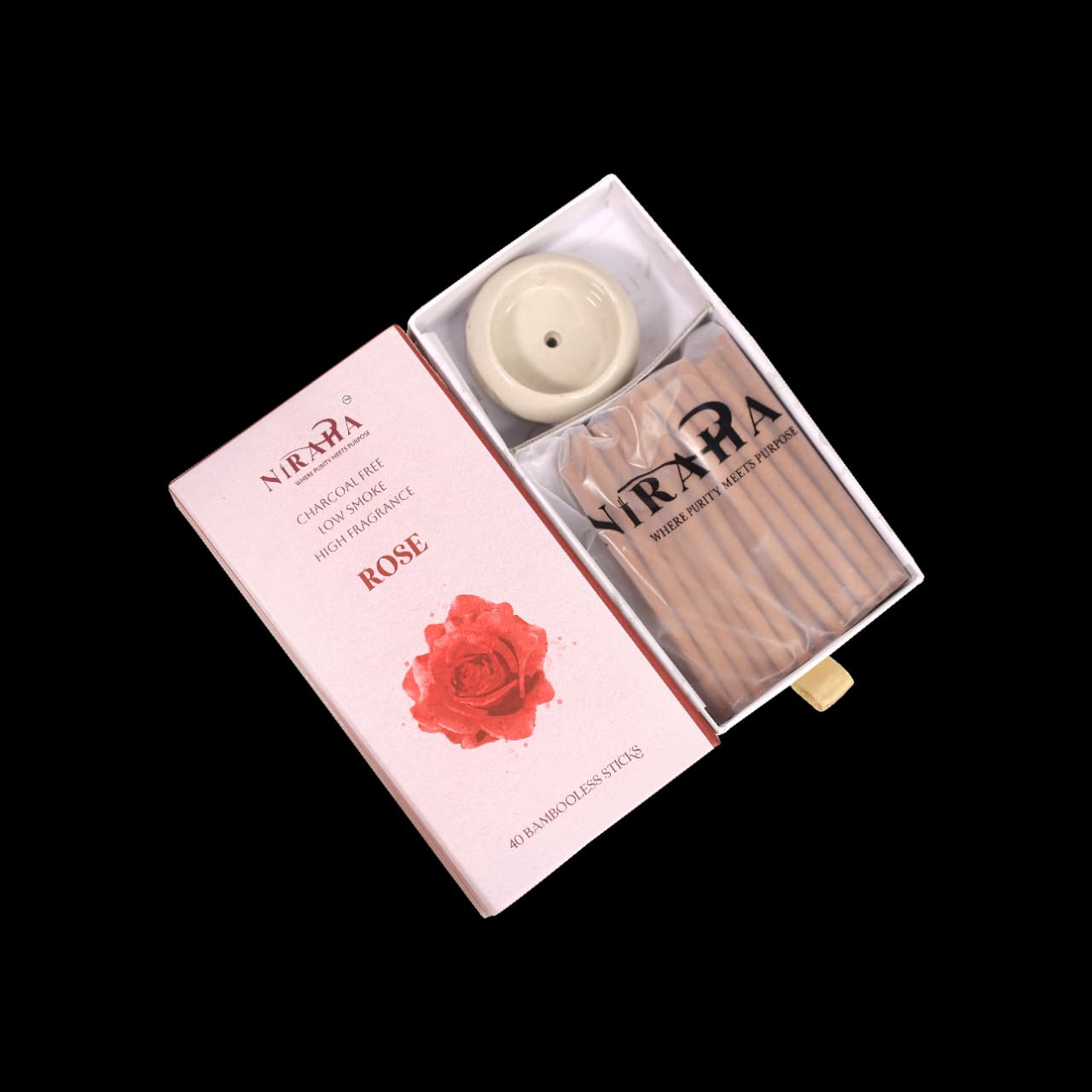 Niraha Rose Incense Sticks – Charcoal Free, Low Smoke (40 Sticks)