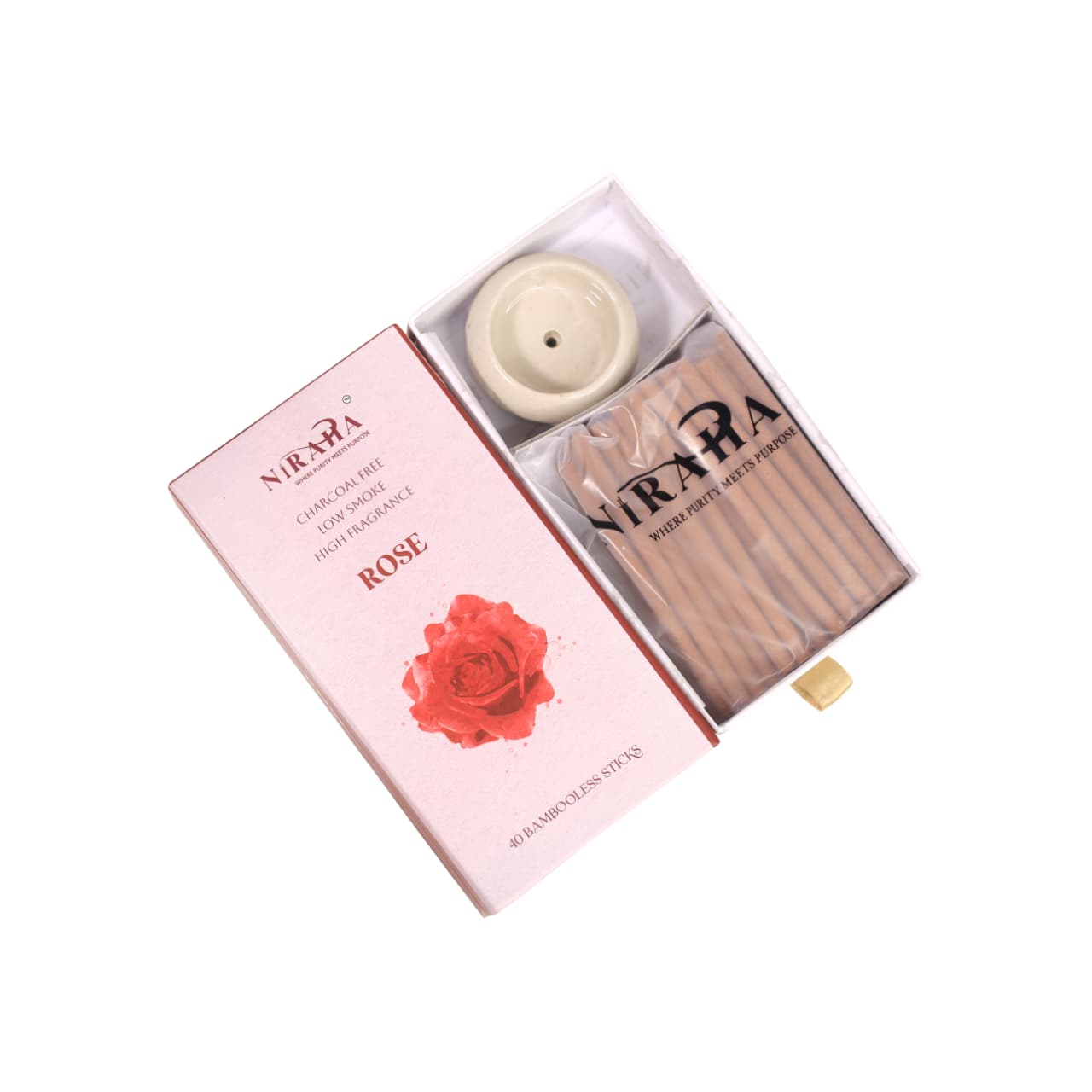 Niraha Rose Incense Sticks – Charcoal Free, Low Smoke (40 Sticks)