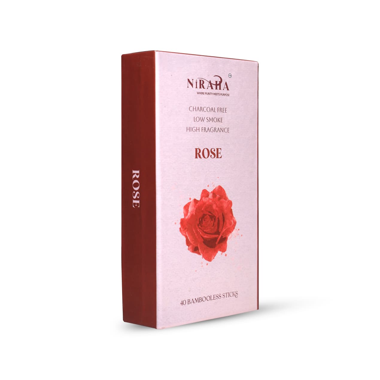 Niraha Rose Incense Sticks – Charcoal Free, Low Smoke (40 Sticks)