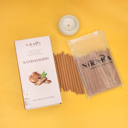Niraha Sandalwood Incense Sticks – Charcoal Free, Low Smoke 40 Sticks