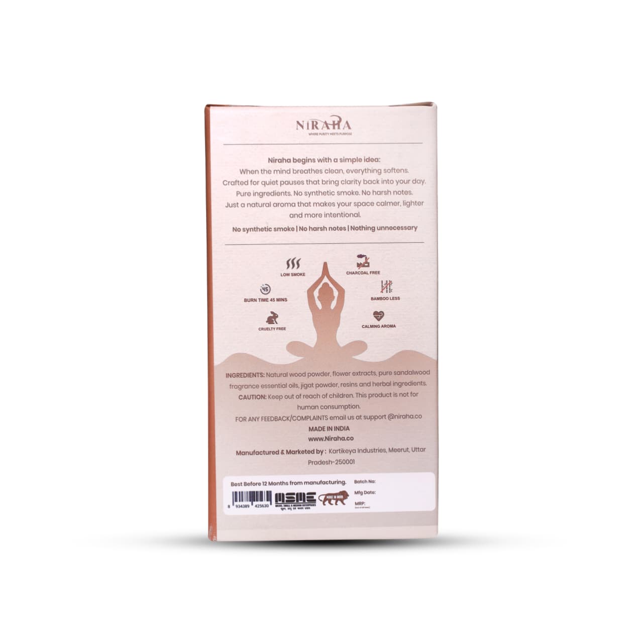 Niraha Sandalwood Incense Sticks – Charcoal Free, Low Smoke 40 Sticks