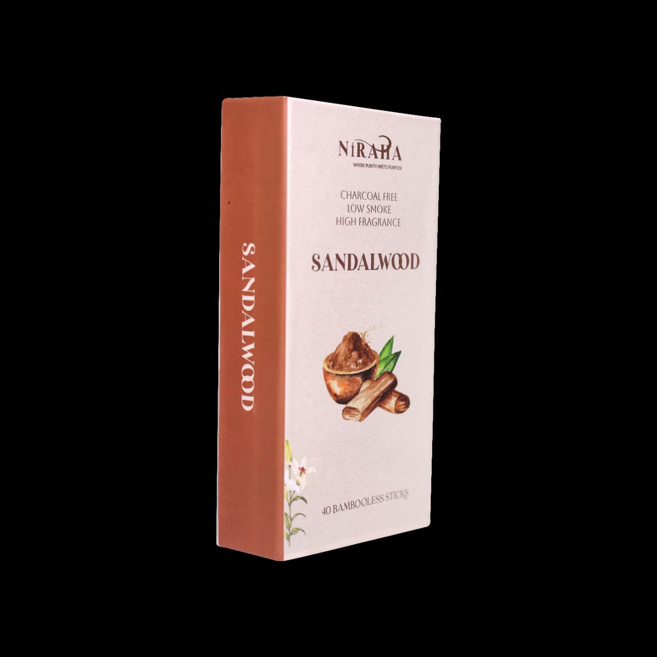 Niraha Sandalwood Incense Sticks – Charcoal Free, Low Smoke 40 Sticks