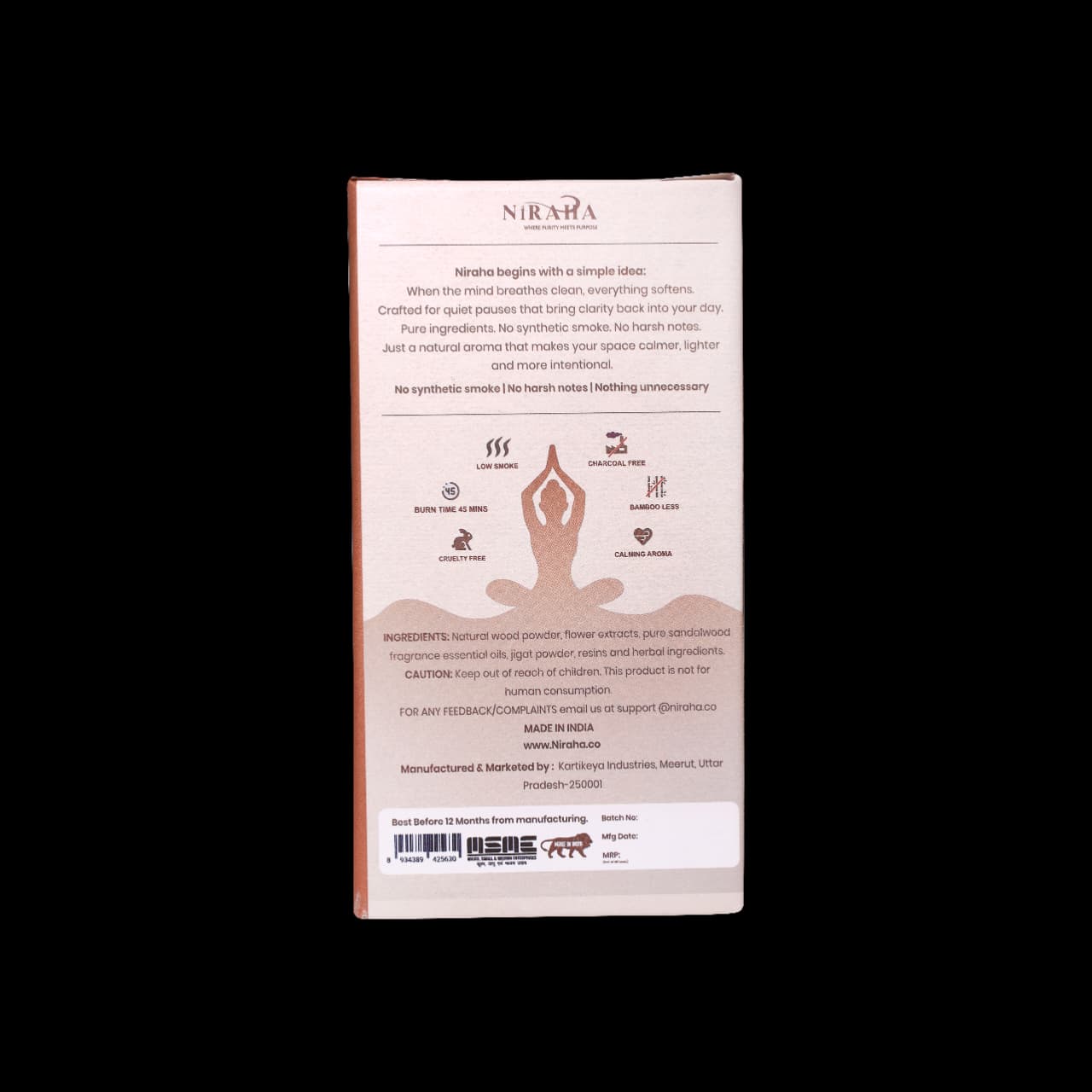 Niraha Sandalwood Incense Sticks – Charcoal Free, Low Smoke 40 Sticks