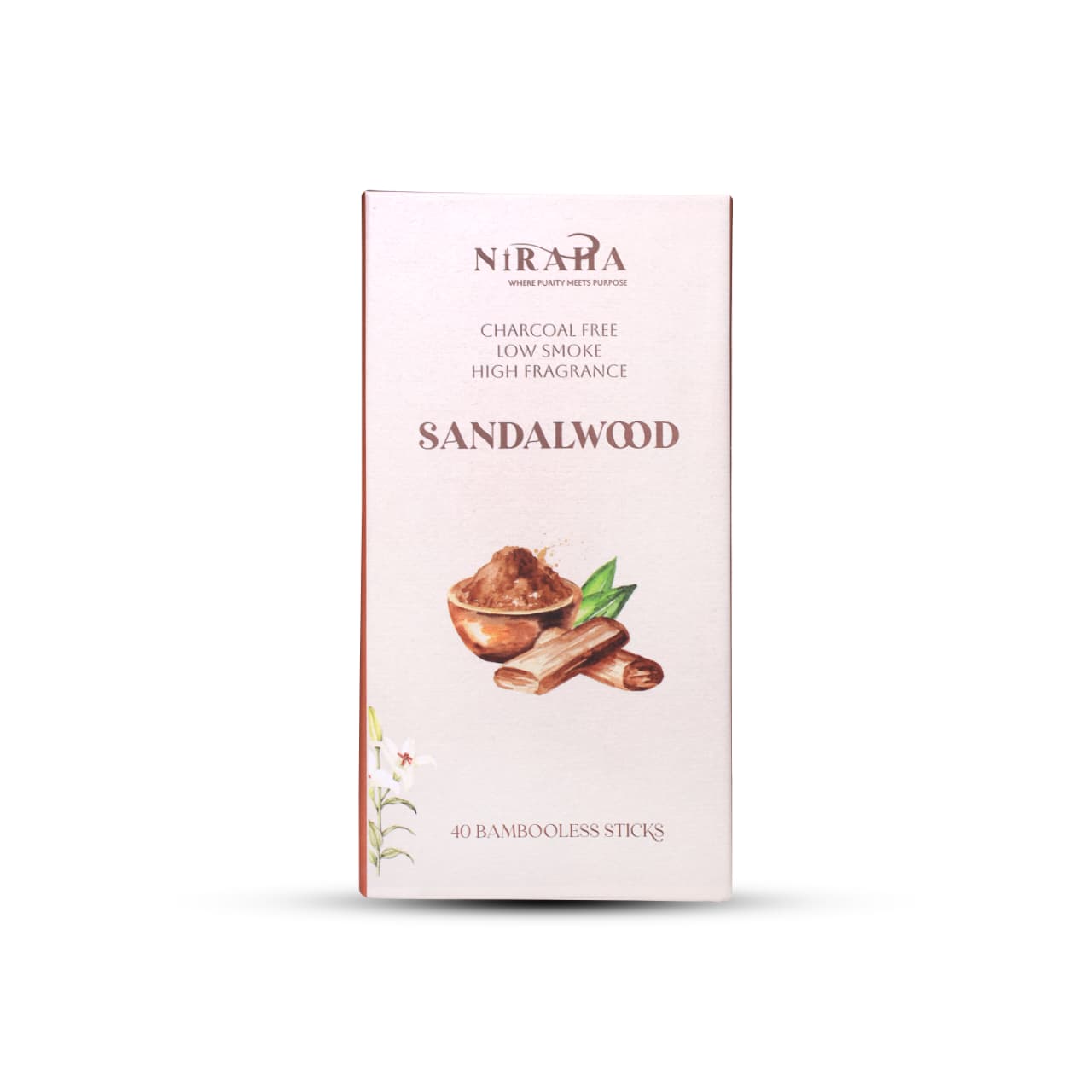 Niraha Sandalwood Incense Sticks – Charcoal Free, Low Smoke 40 Sticks
