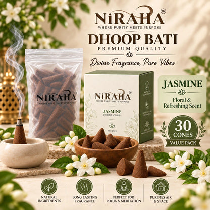 Niraha Jasmine Dhoop Bati – 30 Dhoop Cones Value Pack