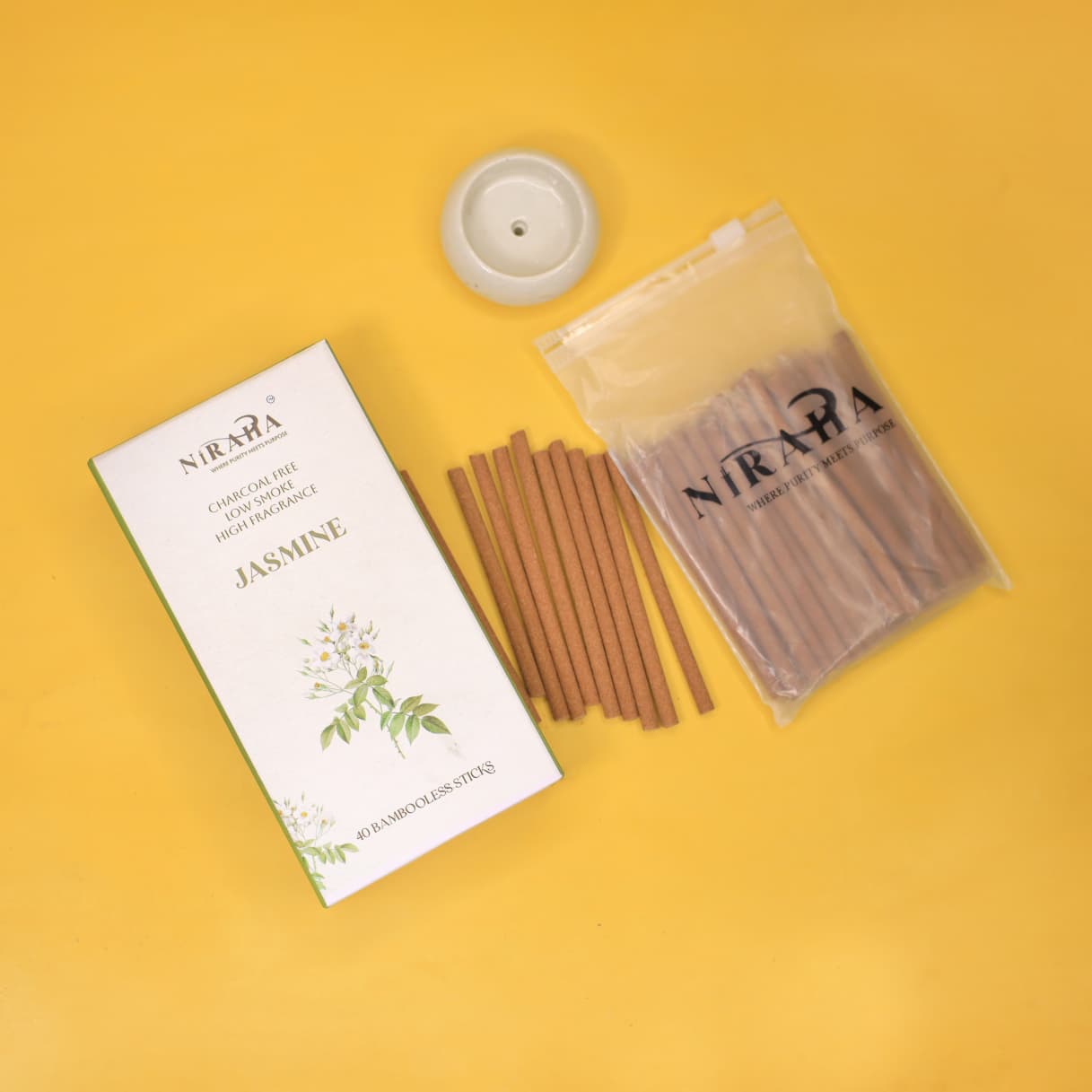 Niraha Jasmine Incense Sticks Charcoal Free Low Smoke 40 Sticks