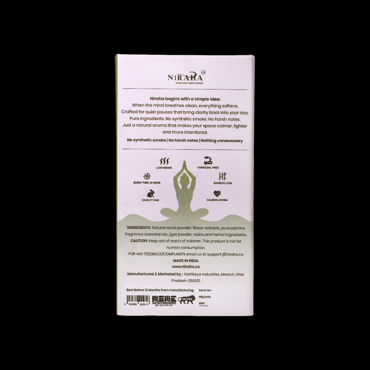 Niraha Jasmine Incense Sticks Charcoal Free Low Smoke 40 Sticks