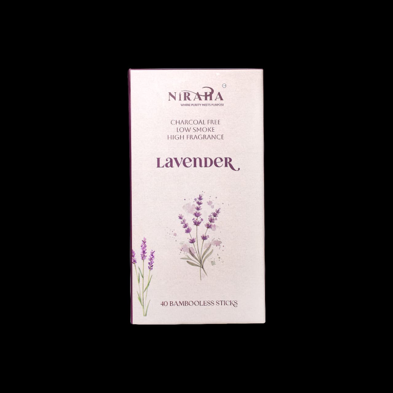 Niraha Lavender Incense Sticks – Charcoal Free, Low Smoke (40 Bambooless Sticks)