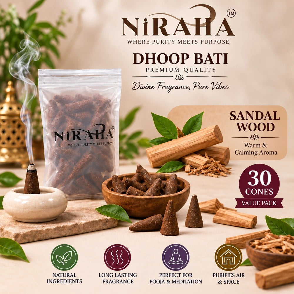 NiRAHA Sandalwood Dhoop Batti – 30 Cones Value Pack