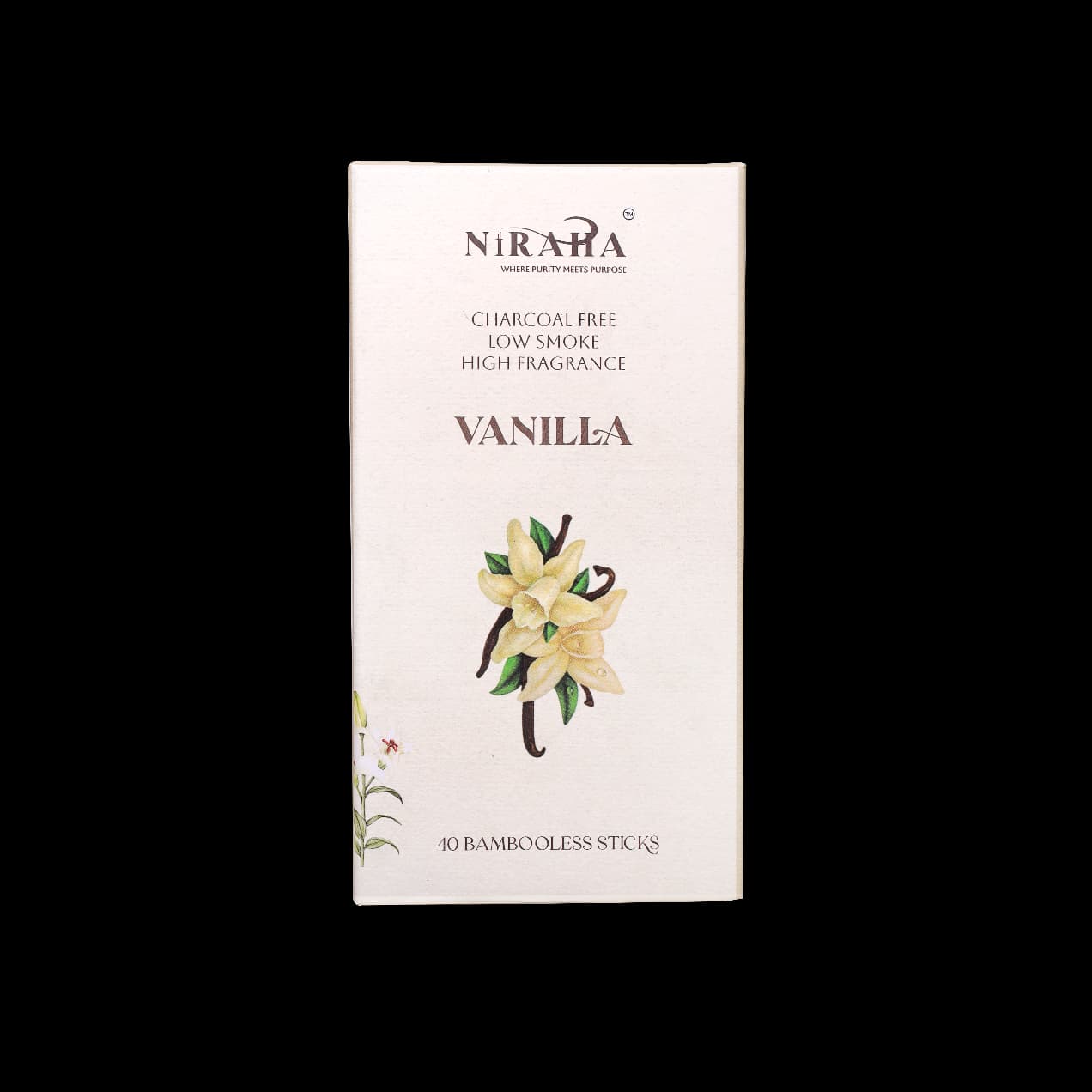 Niraha Vanilla Incense Sticks – Charcoal Free, Low Smoke (40 Bambooless Sticks)