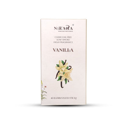 Niraha Vanilla Incense Sticks Charcoal Free Low Smoke 40 Bambooless Sticks