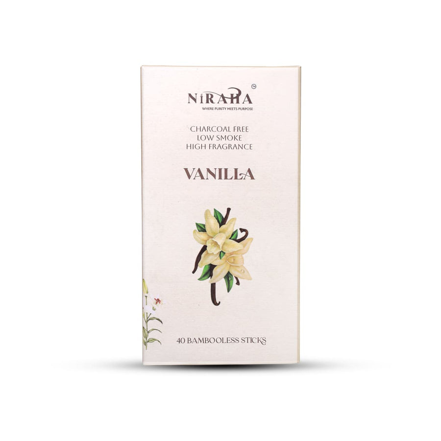 Niraha Vanilla Incense Sticks – Charcoal Free, Low Smoke (40 Bambooless Sticks)