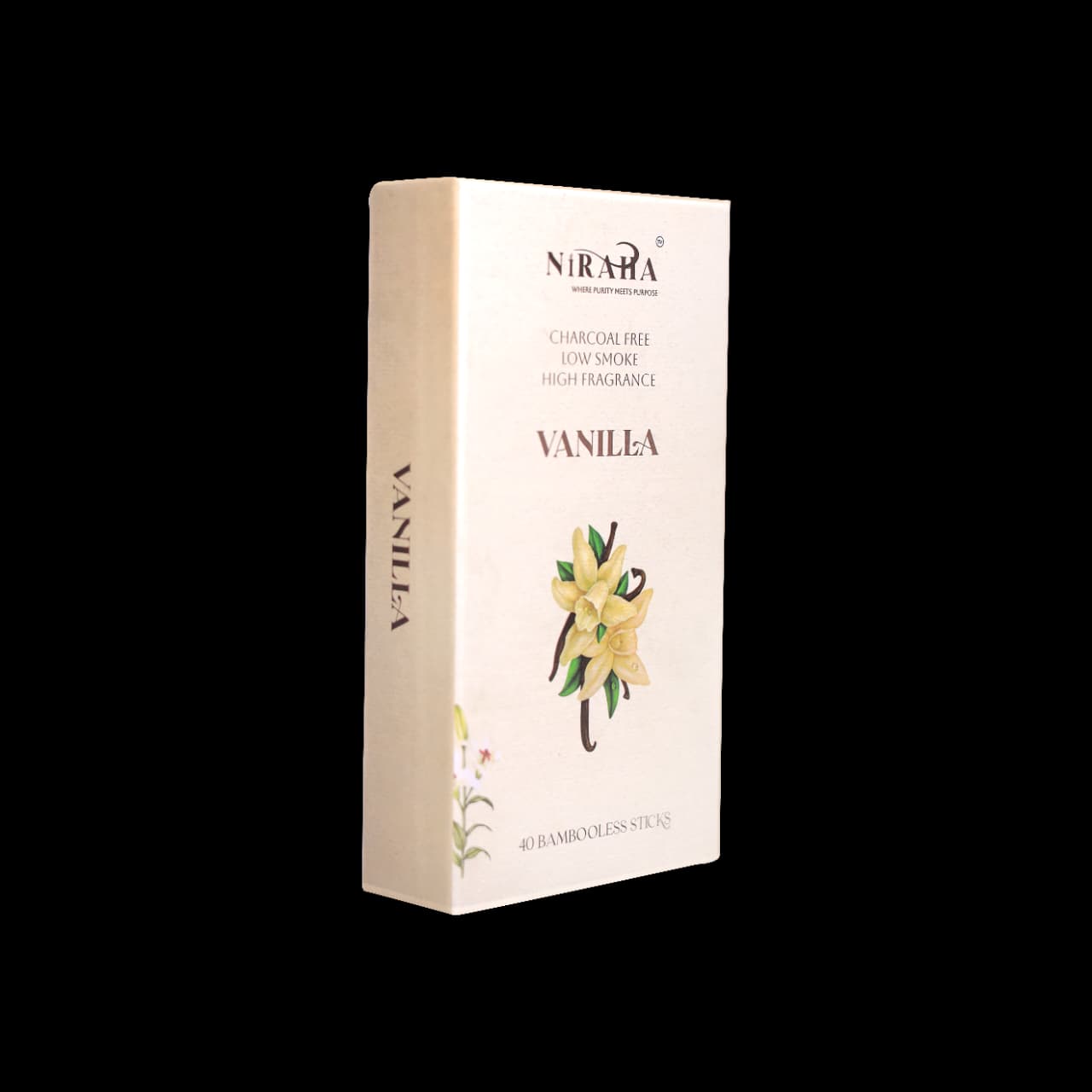 Niraha Vanilla Incense Sticks – Charcoal Free, Low Smoke (40 Bambooless Sticks)