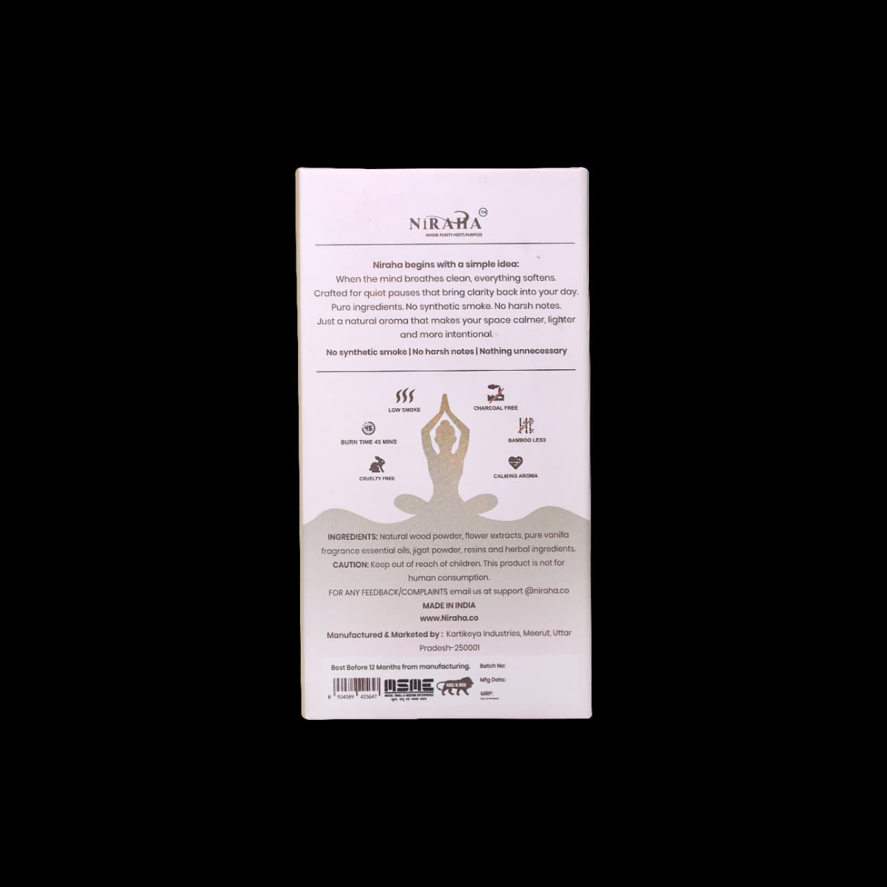 Niraha Vanilla Incense Sticks – Charcoal Free, Low Smoke (40 Bambooless Sticks)